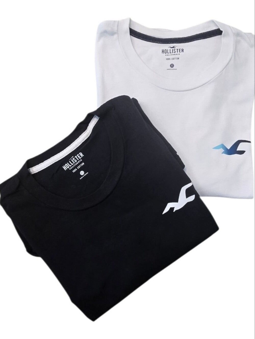 Bundle: 2 Hollister Long Sleeve Graphic Logo Tees - Black & White